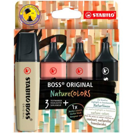 (70/4-2-3) STABILO MARCADOR BOSS ORIGINAL NATURECOLORS COLORES SURTIDOS ESTUCHE 3+1 UD