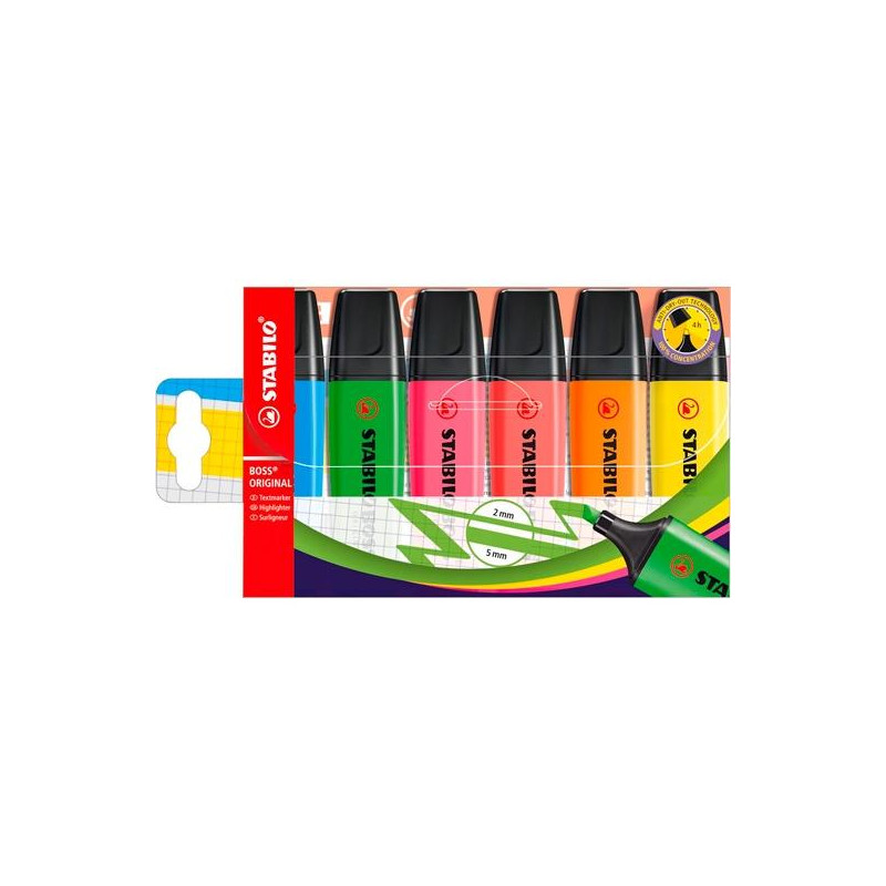 (70/6) STABILO MARCADOR FLUORESCENTE BOSS ORIGINAL C/SURTIDOS BLÍSTER 6 UD