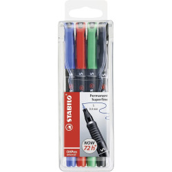 (841/4) STABILO MARCADOR PERMANENTE OHPEN UNIVERSAL PUNTA SUPER FINA 0.4MM C/SURTIDOS ESTUCHE 4 UD