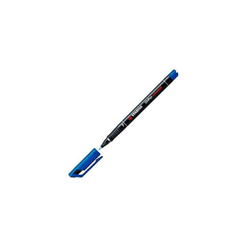 (842/41) STABILO MARCADOR PERMANENTE OHPEN UNIVERSAL PUNTA FINA 0.7MM AZUL CAJA 10 UD