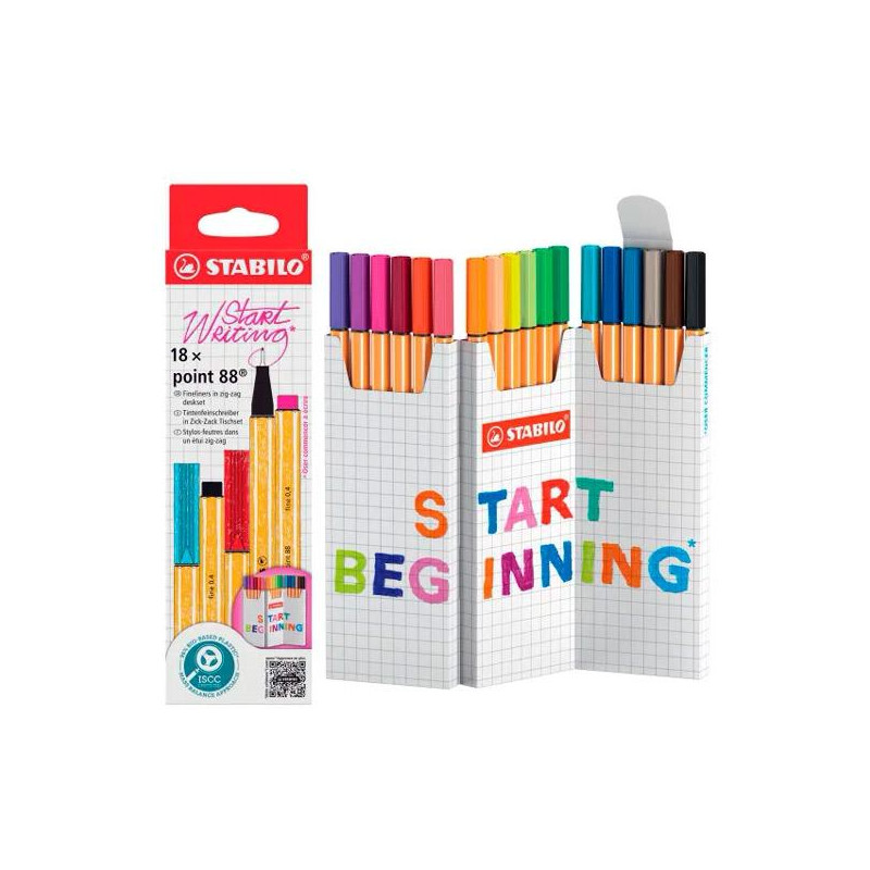 (8818/5) STABILO ROTULADOR POINT 88 COLORES SURTIDOS ESTUCHE EN ZIG ZAG 18 UD