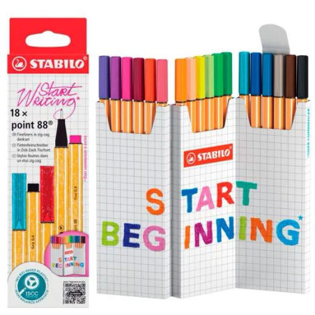(8818/5) STABILO ROTULADOR POINT 88 COLORES SURTIDOS ESTUCHE EN ZIG ZAG 18 UD