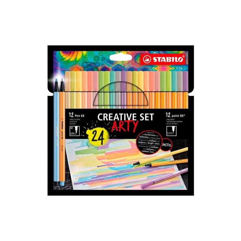 (8868/24-1-20-6) STABILO CREATIVE SET ARTY CON 12 POINT 88 + 12 PEN 68 COLORES SURTIDOS ESTUCHE 24 UD
