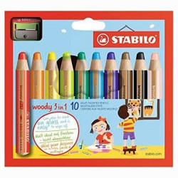 (880/10-2) STABILO LÁPICES DE COLORES WOODY 3 EN 1 C/SURTIDOS ESTUCHE DE 10 UD + 1 SACAPUNTAS