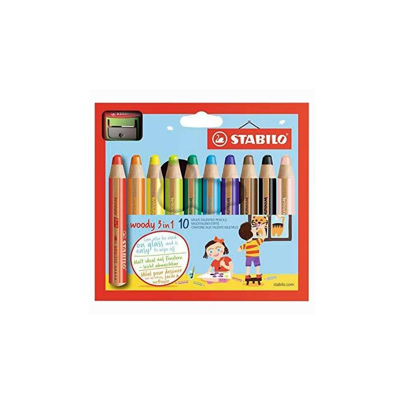 (880/10-2) STABILO LÁPICES DE COLORES WOODY 3 EN 1 C/SURTIDOS ESTUCHE DE 10 UD + 1 SACAPUNTAS