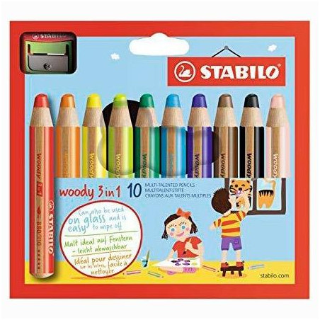 (880/10-2) STABILO LÁPICES DE COLORES WOODY 3 EN 1 C/SURTIDOS ESTUCHE DE 10 UD + 1 SACAPUNTAS