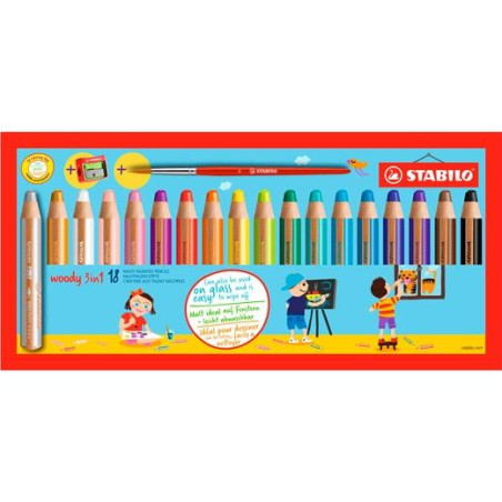 (880/18-3) STABILO LÁPICES DE COLORES WOODY 3 EN 1 C/SURTIDOS ESTUCHE 18 UD + 1 SACAPUNTAS