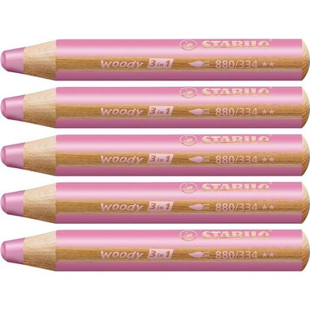 (880/334) STABILO LÁPICES DE COLORES WOODY 3 EN 1 ROSA ESTUCHE 5 UD