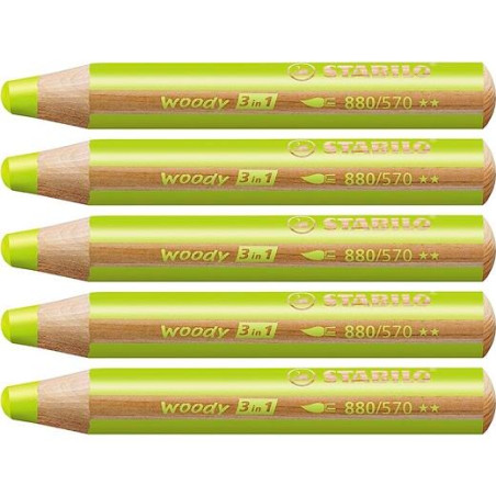 (880/570) STABILO LÁPICES DE COLORES WOODY 3 EN 1 VERDE HOJA ESTUCHE 5 UD