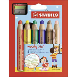 (8806-2) STABILO LÁPICES DE COLORES WOODY 3 EN 1 C/SURTIDOS ESTUCHE 6 UD + 1 SACAPUNTAS