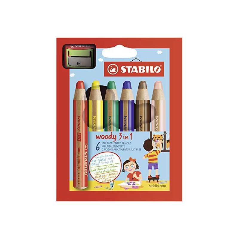(8806-2) STABILO LÁPICES DE COLORES WOODY 3 EN 1 C/SURTIDOS ESTUCHE 6 UD + 1 SACAPUNTAS