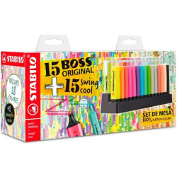 (E/87-3710) STABILO MARCADORES FLUORESCENTES SET DE MESA 15 UD BOSS ORIGINAL + 15 UD SWING COOL C/SURTIDOS