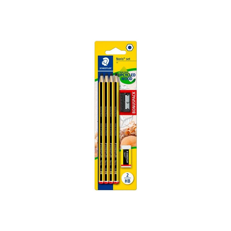(120 SBK8P1) STAEDTLER BLÍSTER CON 8 LÁPICES NORIS 120-2 + UNA GOMA NORIS 526 N40 + REGALO DE 1 AFILALÁPICES SIMPLE DE PLÁSTICO