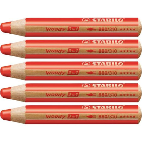 (880/310) STABILO LÁPICES DE COLORES WOODY 3 EN 1 ROJO CARMÍN ESTUCHE 5 UD