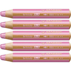 (880/334) STABILO LÁPICES DE COLORES WOODY 3 EN 1 ROSA ESTUCHE 5 UD