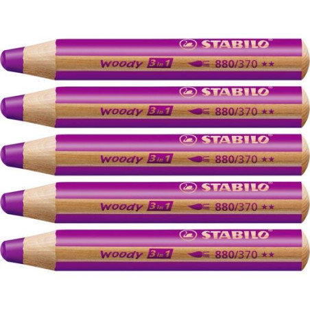 (880/370) STABILO LÁPICES DE COLORES WOODY 3 EN 1 LILA ESTUCHE 5 UD