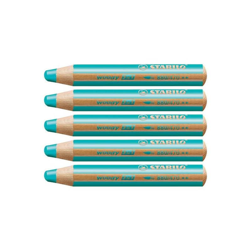 (880/470) STABILO LÁPICES DE COLORES WOODY 3 EN 1 TURQUESA ESTUCHE 5 UD