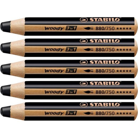 (880/750) STABILO LÁPICES DE COLORES WOODY 3 EN 1 NEGRO ESTUCHE 5 UD