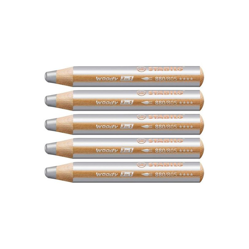 (880/805) STABILO LÁPICES DE COLORES WOODY 3 EN 1 PLATA ESTUCHE 5 UD