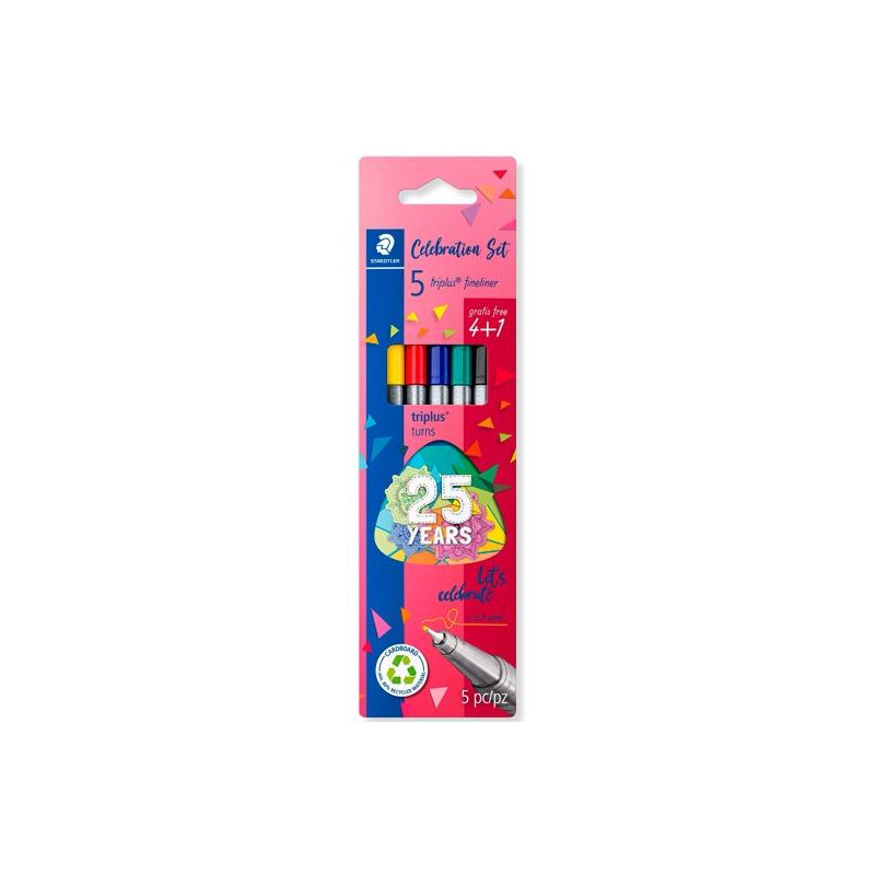 (334 BK5 TA) STAEDTLER ESTUCHE 4+1 ROTULADORES TRIPLUS FINELINER 334 PUNTA SUPERFINA C/SURTIDOS