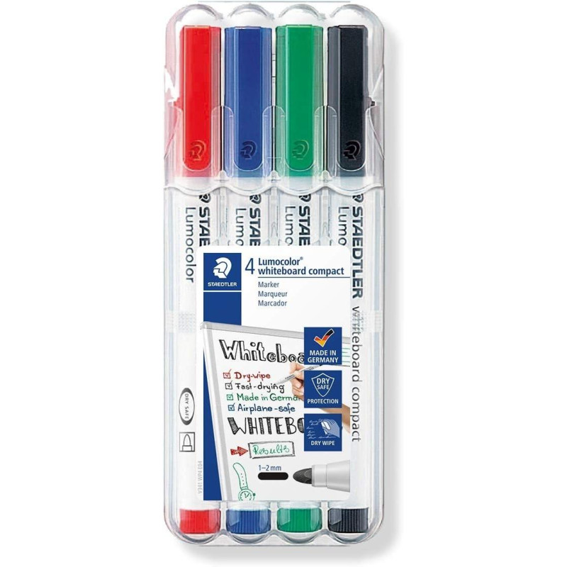 (341 WP4) STAEDTLER ROTULADORES PIZARRA BLANCA LUMOCOLOR PUNTA REDONDA C/SURTIDOS ESTUCHE 4 UD