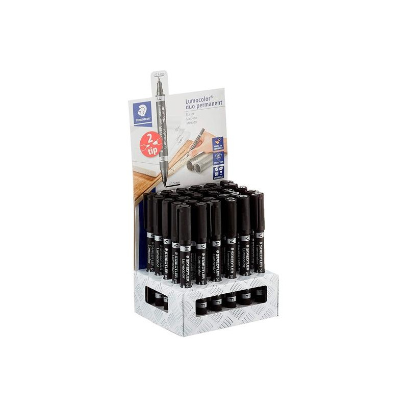 (348-9 CA30) STAEDTLER MARCADOR PERMANENTE DÚO LUMOCOLOR 348 DOBLE PUNTA FINA/MEDIA NEGRO EXPOSITOR 30 UD
