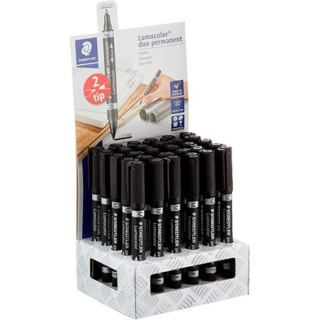 (348-9 CA30) STAEDTLER MARCADOR PERMANENTE DÚO LUMOCOLOR 348 DOBLE PUNTA FINA/MEDIA NEGRO EXPOSITOR 30 UD
