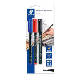 (317-S BK3D) STAEDTLER ROTULADOR PERMANENTE LUMOCOLOR 317-S AZUL/NEGRO/ROJO BLÍSTER 3U