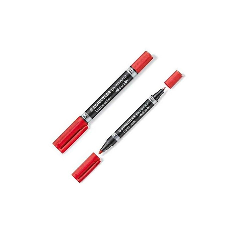 (348-2) STAEDTLER MARCADOR PERMANENTE DÚO LUMOCOLOR 348 DOBLE PUNTA FINA/MEDIA ROJO