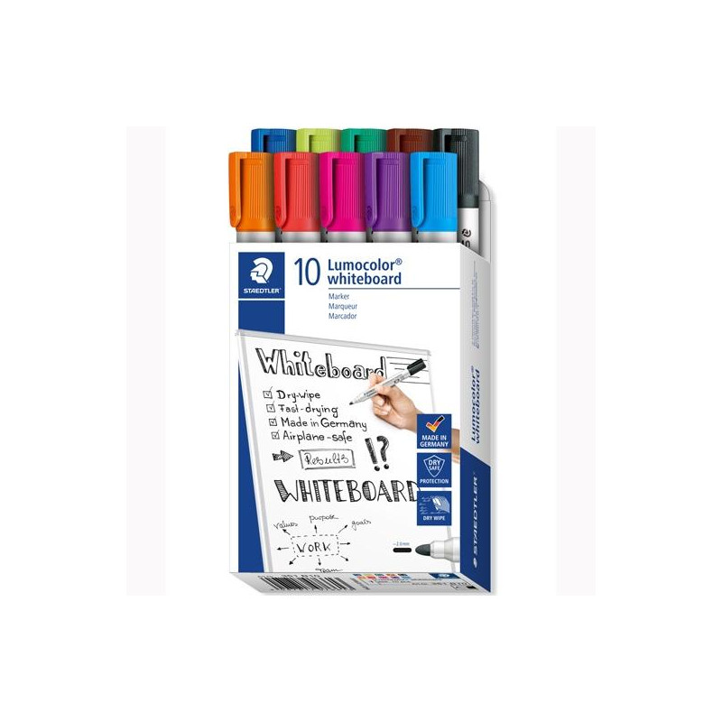 (351 B10) STAEDTLER MARCADORES PIZARRA BLANCA LUMOCOLOR 351 PUNTA REDONDA C/SURTIDOS ESTUCHE 10 UD
