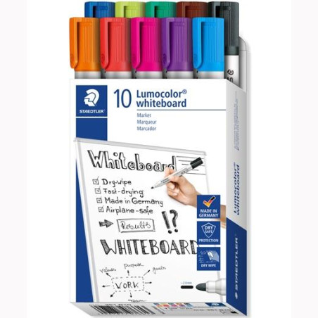 (351 B10) STAEDTLER MARCADORES PIZARRA BLANCA LUMOCOLOR 351 PUNTA REDONDA C/SURTIDOS ESTUCHE 10 UD