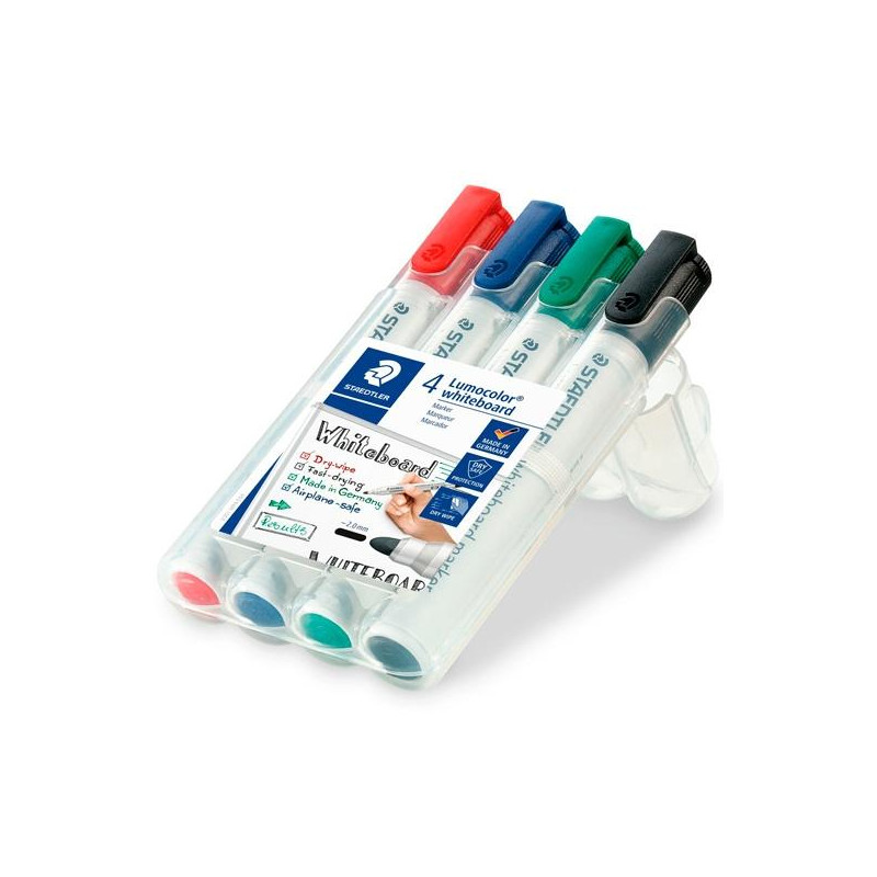 (351 WP4) STAEDTLER ROTULADORES PIZARRA BLANCA LUMOCOLOR PUNTA REDONDA C/SURTIDOS ESTUCHE 4 UD
