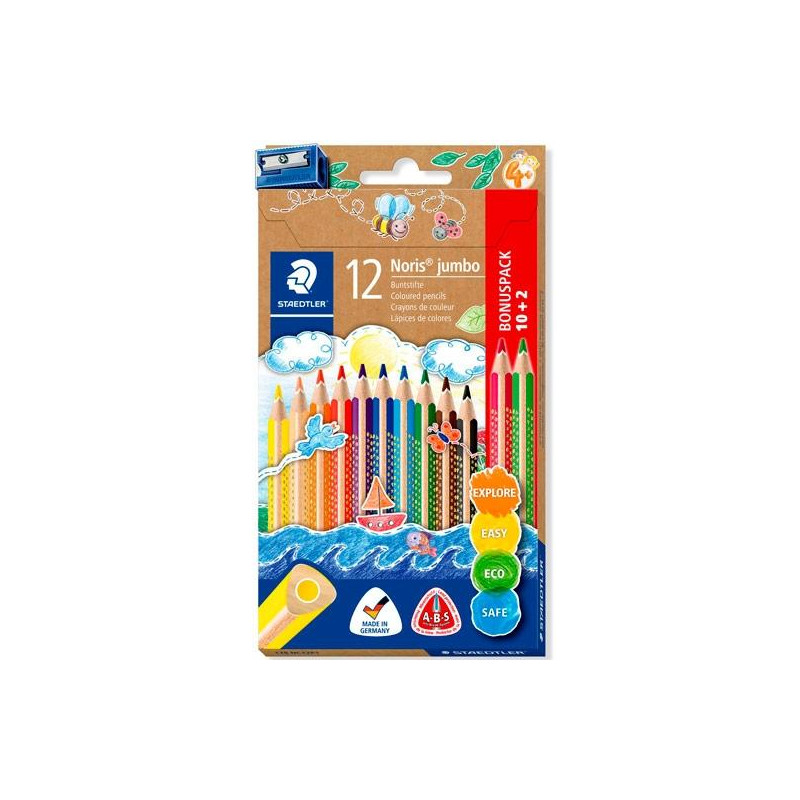 (128 NC12P1) STAEDTLER LÁPICES DE COLORES JUMBO 128 SURTIDOS ESTUCHE 10+2 UD + SACAPUNTAS DE REGALO