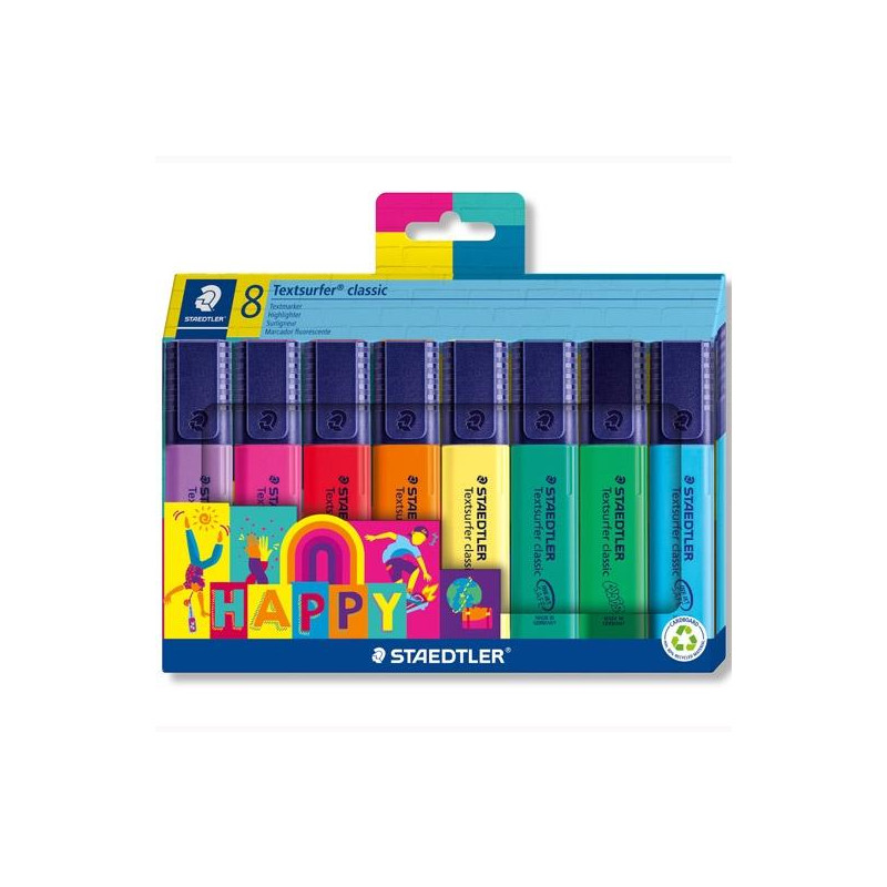 (364 C8 HA) STAEDTLER MARCADOR FLUORESCENTE TEXTSURFER CLASSIC HAPPY LINE C/SURTIDOS BLÍSTER 8 UD