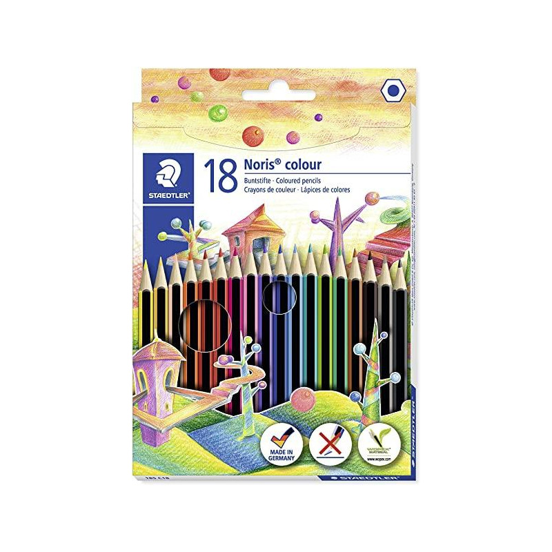 (185 C18) STAEDTLER LÁPICES DE COLORES NORIS COLOUR WOPEX ECOLÓGICO SURTIDOS ESTUCHE 18 UD