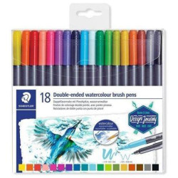 (3001 TB18) STAEDTLER ROTULADORES DESIGN JOURNEY DOBLE PUNTA FINA/PINCEL ACUARELABLES C/SURTIDOS ESTUCHE 18 UD