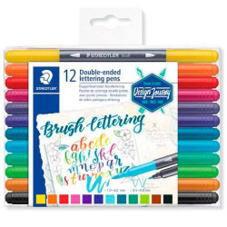 (3004 TB12) STAEDTLER ROTULADORES BRUSH LETTERING DOBLE PUNTA FINA/PINCEL C/SURTIDOS ESTUCHE 12 UD