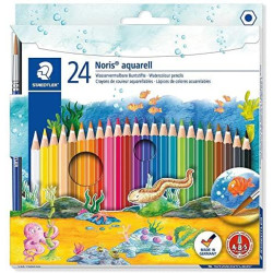 (144 10NC24) STAEDTLER LÁPICES DE COLORES NORIS AQUARELL + PINCEL SURTIDOS  EN ESTUCHE 24 UD