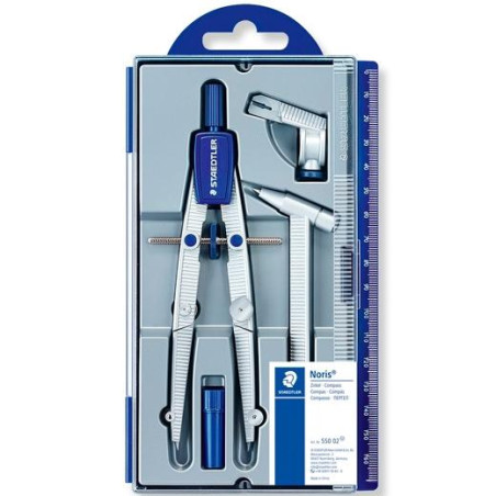 (550 02) STAEDTLER SET DE COMPÁS ESCOLAR NORIS 550 ESTUCHE CON RUEDA CENTRAL ALARGADERA Y ADAPTADOR UNIVERSAL