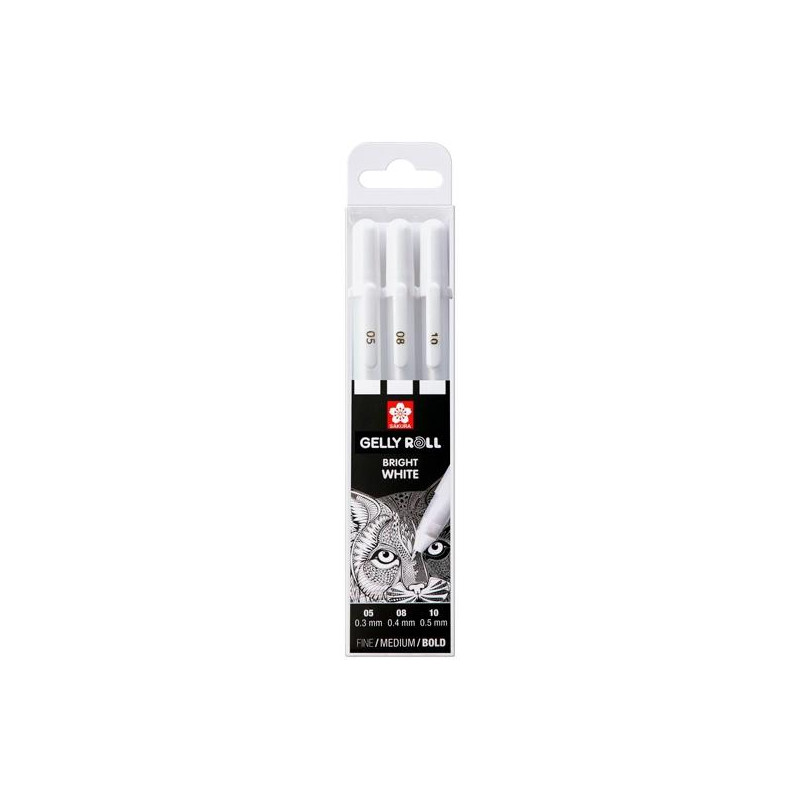 (POXPGBWH3C) TALENS SAKURA BOLÍGRAFOS GELLY WHITE FINO/MEDIO/GRUESO GEL BRILLANTE ESTUCHE DE 3 BLANCO