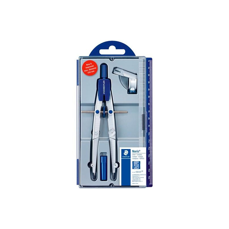 (550 01) STAEDTLER COMPÁS ESCOLAR NORIS 550 ESTUCHE CON ADAPTADOR UNIVERSAL + TUBO DE MINAS GRIS METALIZADO