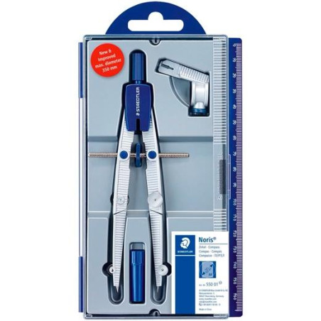 (550 01) STAEDTLER COMPÁS ESCOLAR NORIS 550 ESTUCHE CON ADAPTADOR UNIVERSAL + TUBO DE MINAS GRIS METALIZADO