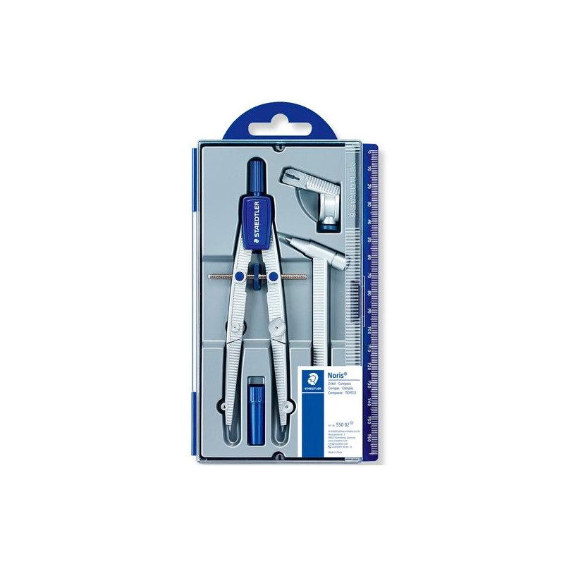 (550 02) STAEDTLER SET DE COMPÁS ESCOLAR NORIS 550 ESTUCHE CON RUEDA CENTRAL ALARGADERA Y ADAPTADOR UNIVERSAL