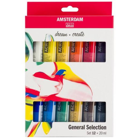 (17820412) TALENS AMSTERDAM STANDARD SERIES SET ACRÍLICOS SELECCIÓN GENERAL TUBO 20ML ESTUCHE 12 UD