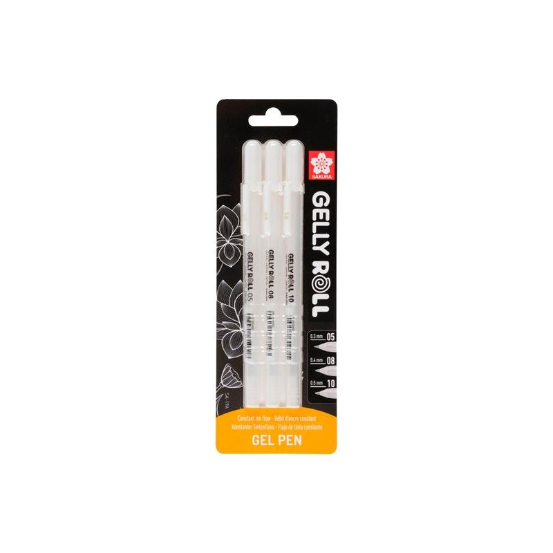 (BLXPGB3A) TALENS SAKURA BLISTER DE 3 BOLÍGRAFOS GELLY ROLL 05/08/10 GEL BRILLANTE BLANCO