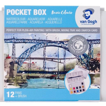 (20808631) TALENS VAN GOGH ACUARELAS BÁSICAS EN MEDIAS PASTILLAS C/SURTIDOS ESTUCHE 12 UD + PINCEL