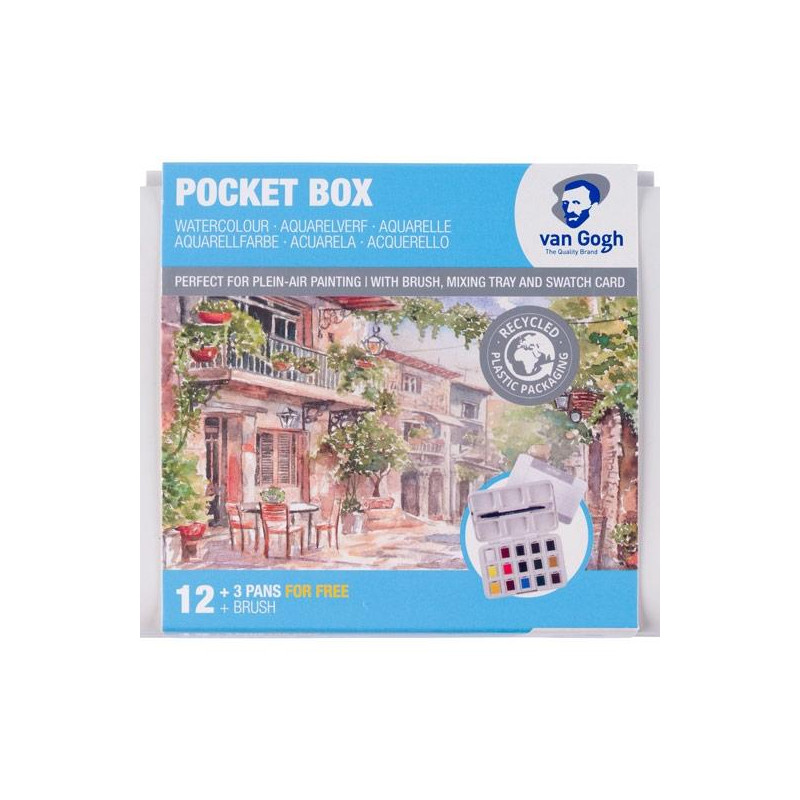 (20808632) TALENS VAN GOGH ACUARELAS BÁSICAS EN MEDIAS PASTILLAS C/SURTIDOS ESTUCHE 12 UD + 3 GRATIS + PINCEL