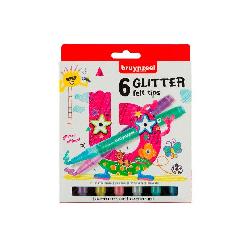 (60126006) TALENS BRUYNZEEL ROTULADORES GLITTER KIDS COLORES SURTIDOS ESTUCHE 6 UD