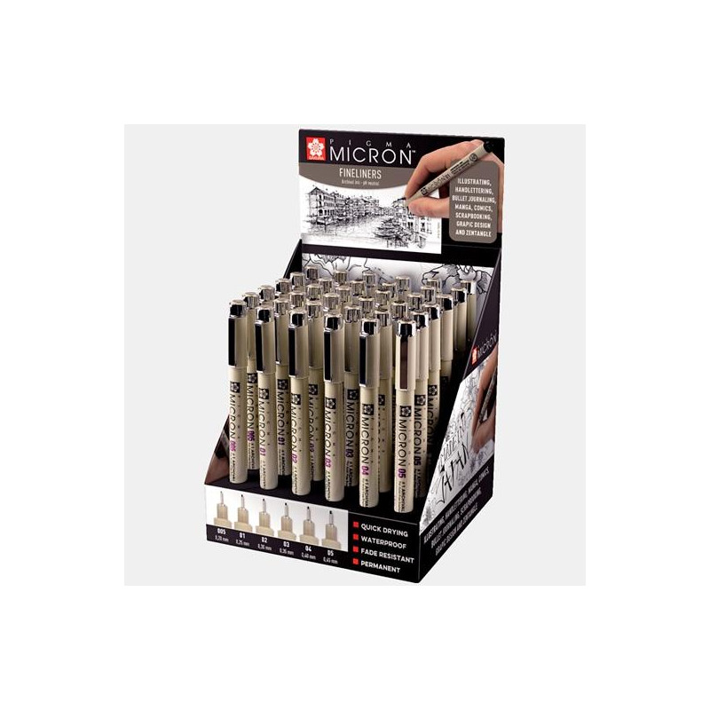 (CDXSDK36) TALENS SAKURA EXPOSITOR DE 36 ROTULADORES PERMANENTES PIGMA MICRON FINELINER NEGRO