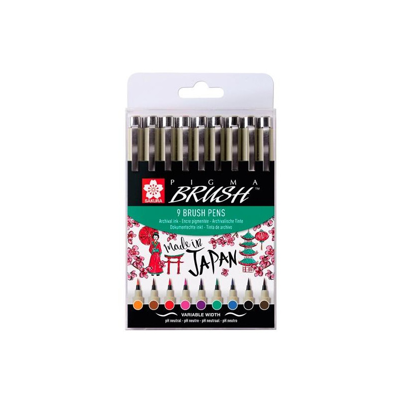 (POXSDKBR9) TALENS SAKURA ROTULADORES PUNTA PINCEL PIGMA BRUSH PENS C/SURTIDOS ESTUCHE 9 UD